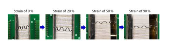 신장률 0~90 % 범위에서의 PDMS 기반 열 감지 센서의 기계적안정성