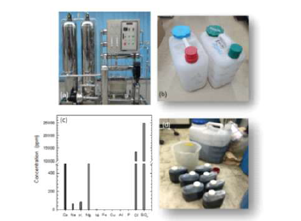 (좌) RO 농축수 설비 및 성상(a, b), (우) 탈황폐수 성상 (c, d)