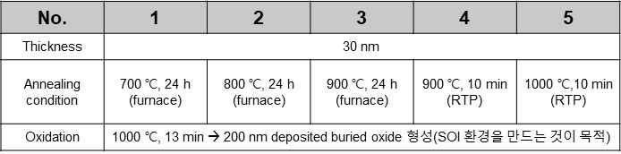 annealing 공정의 상세 조건