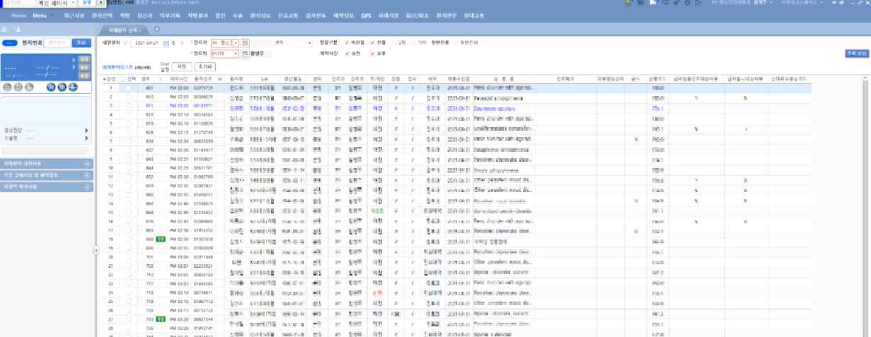 고려대학교 안암병원에서 사용 중인 P-HIS 시스템 화면 – 환자 목록