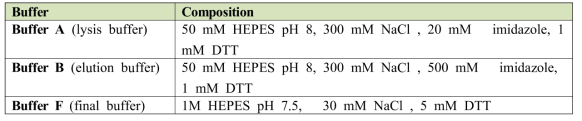 Buffers used during VEGR2+JM Nhis purification