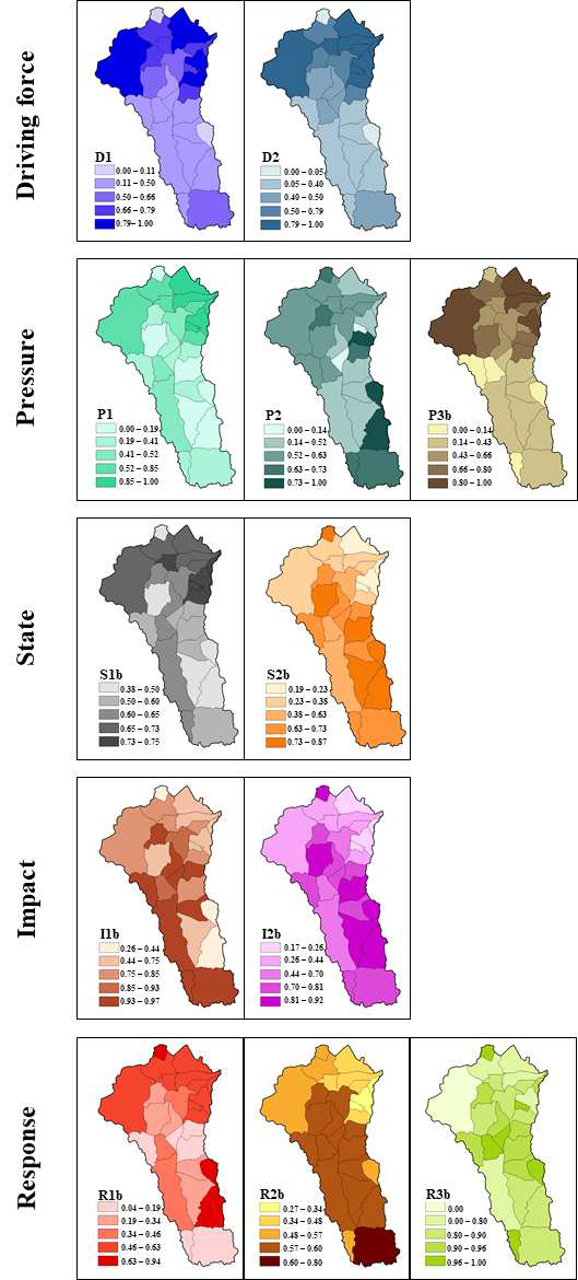 Normalized and defuzzified values of candidate sites in relation to water quantity evaluation criteria