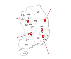 샘플링을 수행한 국내 광산지역