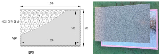진공단열패널을 이용한 단열외피패널(좌:설계도, 우:시제작품)