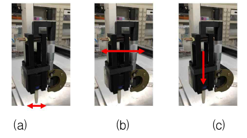 황토기반 3D 프린팅 공정 최적화의 세가지 요인 설명(a) 노즐 직경, (b) 노즐 이동 속도, & (c) 재료 압출 속도