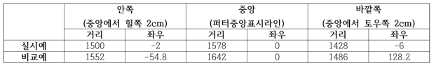 퍼팅 비거리 및 퍼팅 목표방향 기준 좌우 이탈거리 측정결과