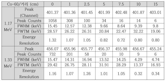 Co-60 유효 계측거리 분석 결과표