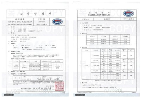 통합 MCA 공인 교정성적서