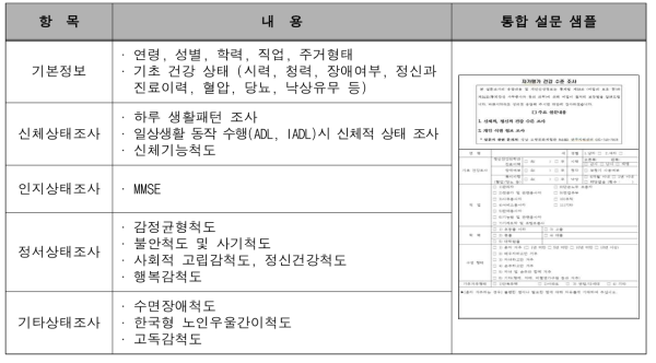 고령자 신체·인지·정서 관련 통합 설문 항목