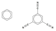 벤젠과 tricyanobenzene 분자의 화학적 구조