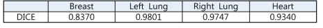 개발된 SCNAS-Net의 organ 별 auto-contouring 성능 계산 결과