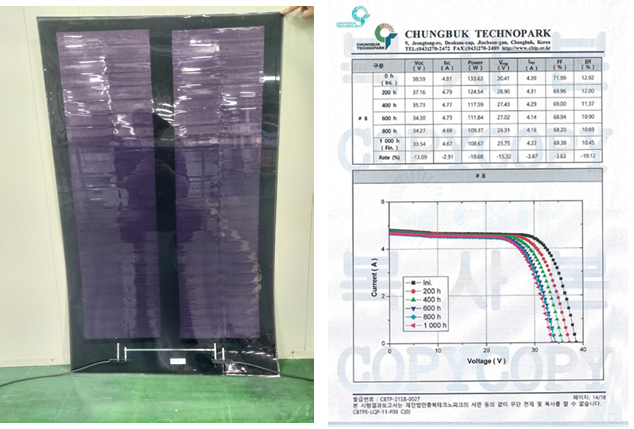 플렉서블 CIGS 박막 태양광 모듈 시제품 및 고온고습신뢰성 테스트 결과