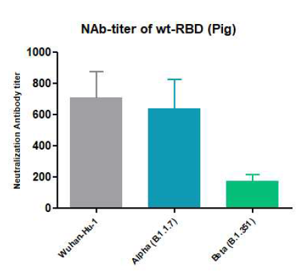 돼지 면역원성 시험 혈청을 이용한 알파(B.1.1.7) 및 베타(B.1.351) 변이주 방어 효능 평가 결과
