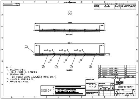 Φ 1.4 mm 모사 냉각채널 내피 설계도면