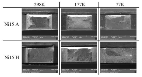 Ni 15 시편의 수소주입 유무에 따른 파면 사진