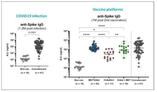 코로나19 감염 여부 및 백신 플랫폼에 따른 면역반응 지속력 차이 연구
