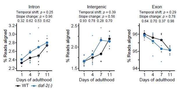C. elegans의 transcriptome 구조적 구성의 시간적 노화에 의한 변화