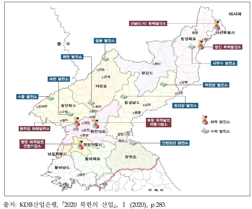 북한의 주요 발전소 위치