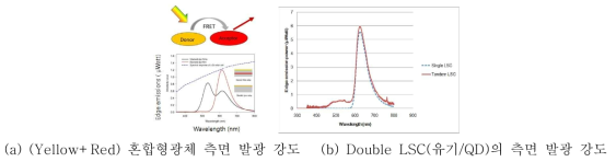 퀀텀닷과 유기발광물질 복층구조의 측면 광전달 도파로 측면광전달 증폭효과