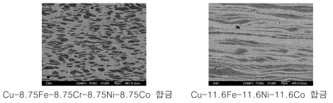 상온 가공 후 Cu65X 합금의 미세구조