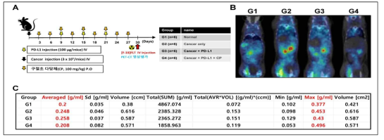 방사성동위원소이용 PET/CT 영상평가를 통한 구절초 다당체와 PD-L1의 병용치료를 통한항암면역 활성평가