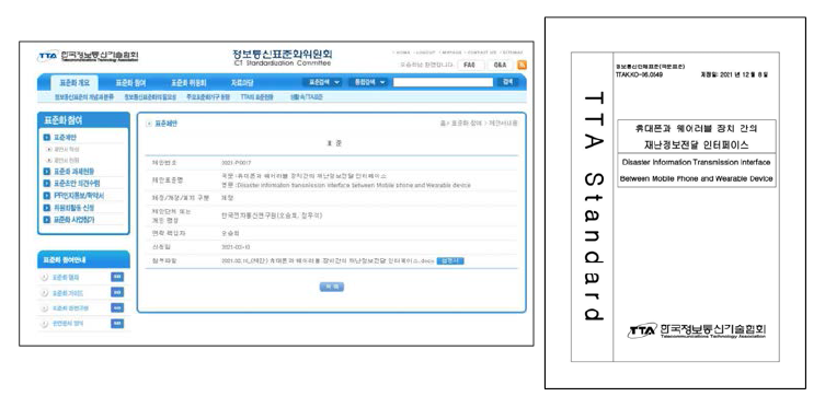 TTA 표준안 제출 화면(좌) 및 표준문서(우)