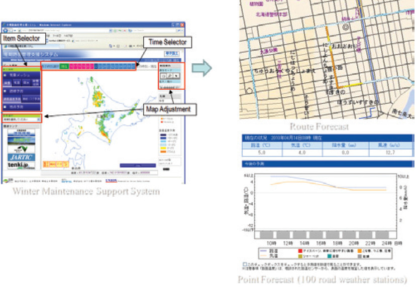 일본의 동절기 유지관리 시스템(ex. 북해도) 자료 : 도로기상정보 시스템 국내·외 활용사례, 2013