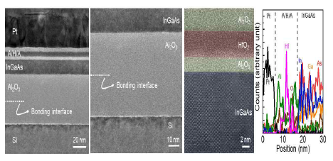 제작된 InGaAs synaptic transistor의 단면 TEM 이미지 및 EDAX profile