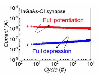 제작된 InGaAs synaptic transistor의 endurance 측정 결과