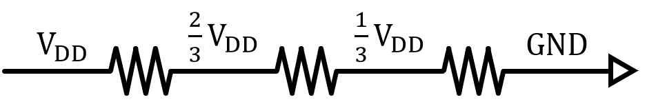 Ternary to Binary Converter의 세 가지의 Reference 전압 Level 구현을 위한 저항 기반 회로 schematic