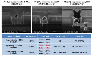 Via 집적형 원자 스위치 상부 전극(Cu) 공정 셋업을 위한 1차 기초평가 결과