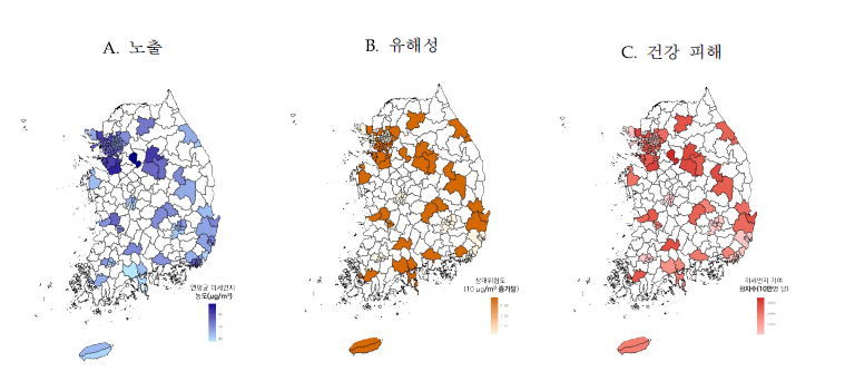 미세먼지 장기 노출에 대한 심혈관계질환 상병 위험도 지도