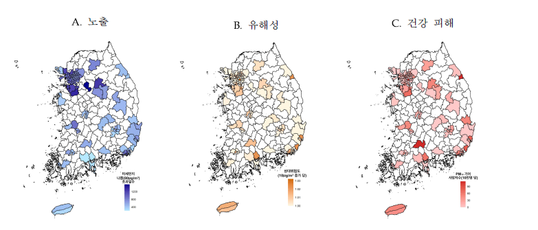 미세먼지 단기 노출에 대한 심혈관계질환 사망 위험도 지도