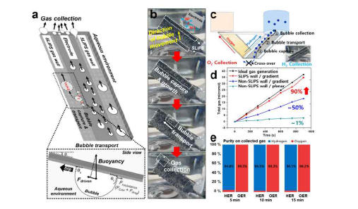 SLIPS 표면으로 기체 방울을 포집하는 원리의 모식도