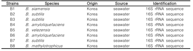 해수에서 분리된 8종의 프로바이오틱스(Bacillus spp.)
