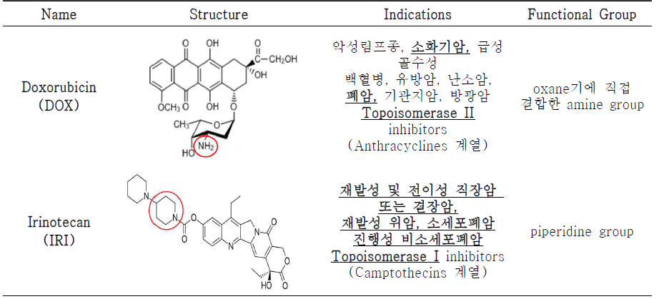DOX와 IRI의 구조특성과 적응증