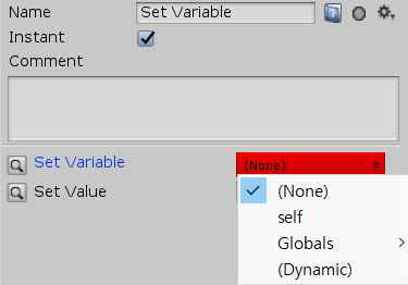 Variable 객체의 값을 변경하는 SetVariable 액션 노드 설정