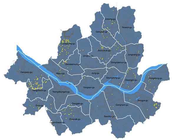 서울시내 SH 공사 매입임대주택 공가 발생 분포도