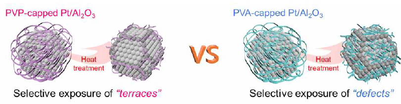 열처리에 의한 PVP-Pt/Al2O3와 PVA-Pt/Al2O3의 백금 나노입자 표면구조 선택적 노출