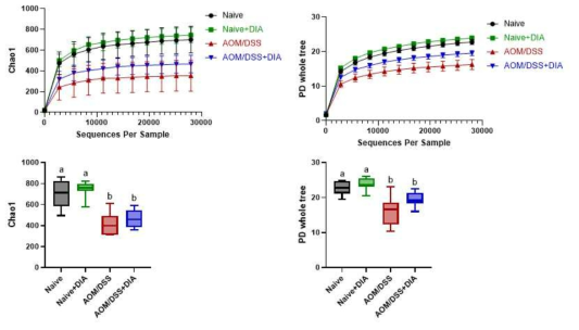 DSS/AOM-induced colorectal cancer mouse 모델에서 4,4′-diaponeurosporene 생산 유산균 경구 투여 시 장내미생물의 다양성 변화