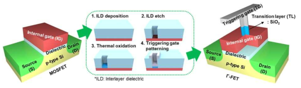 Thermal oxide를 전이층으로 적용한 경우의 Γ-FET 제작 공정