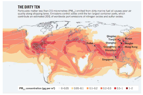 초미세먼지 세계 10대 오염항만 (Wan et al., 2016)