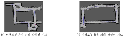 2대의 비행로봇에 의해 각각 작성된 2차원 지도