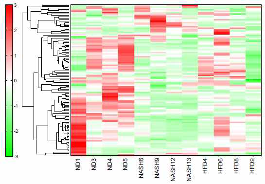 Heat map representation of metabolome profiles analyzed by hierarchical clustering analysis