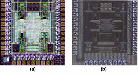 Differential NAND 구조 PUF cell array 시험 칩 (a)Top-level layout과 (b)Chip micrograph