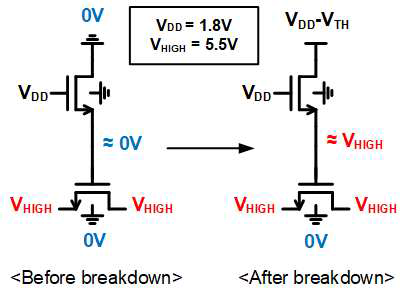 Source-Drain 선택적 breakdown을 위한 2T 바이어스 조건