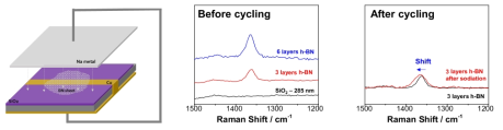 마이크로 Na-금속 전지 작동 후 BN의 Raman 분석