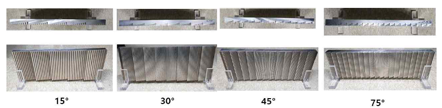 제작된 15˚, 30˚, 45˚ 및 75˚ 메타표면