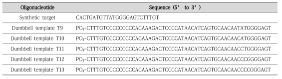 등온 RCA 기술에 사용된 DNA oligonucleotide 염기서열