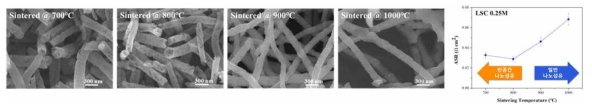 열처리 온도에 따른 나노섬유 SEM 결과 및 구조 특성 분석